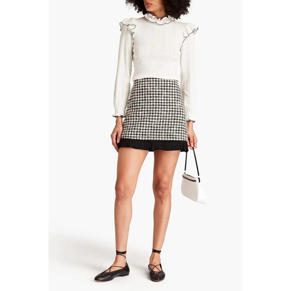 Sandro Paris White Viviane Ruffled Ribbed Stretch Turtleneck Sweater, Size M (2)